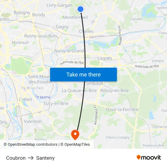 Coubron to Santeny map