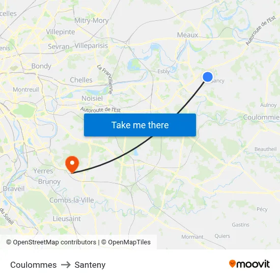 Coulommes to Santeny map