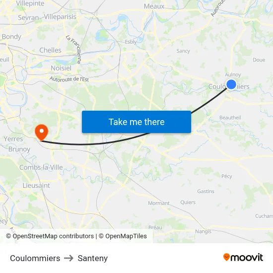 Coulommiers to Santeny map