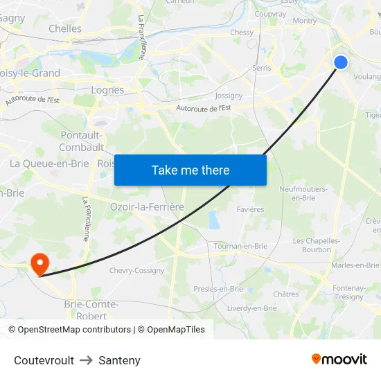Coutevroult to Santeny map