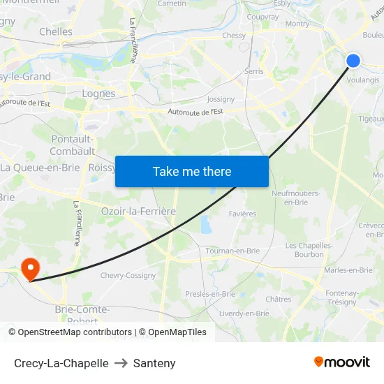 Crecy-La-Chapelle to Santeny map