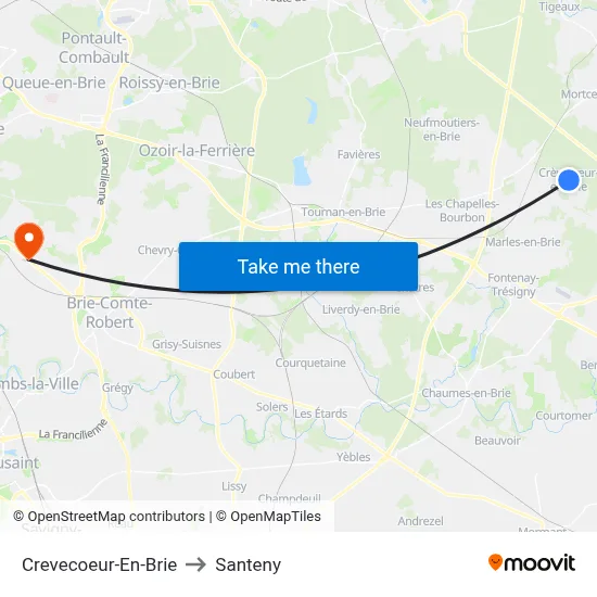 Crevecoeur-En-Brie to Santeny map