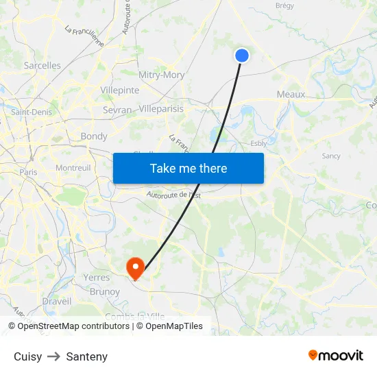 Cuisy to Santeny map