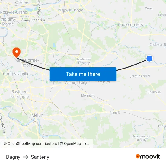 Dagny to Santeny map