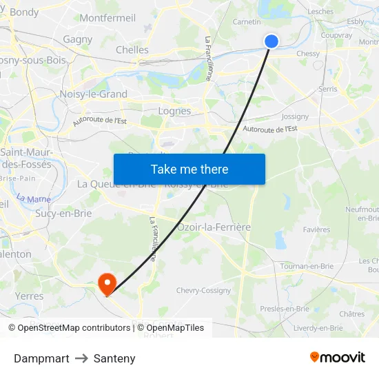 Dampmart to Santeny map