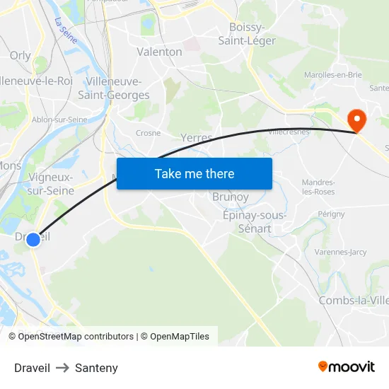 Draveil to Santeny map