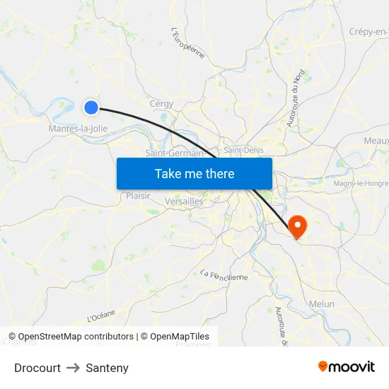 Drocourt to Santeny map