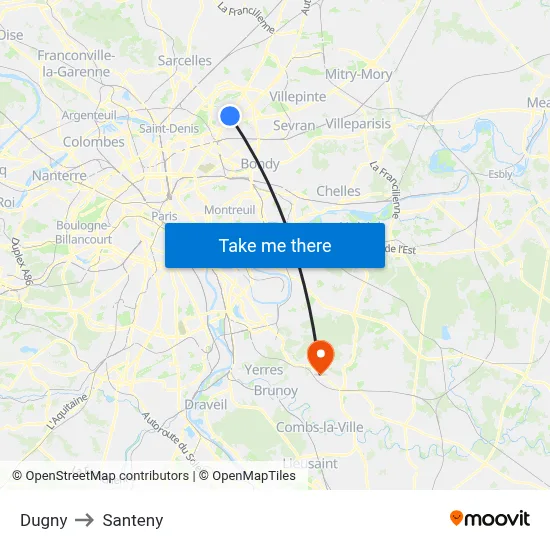 Dugny to Santeny map