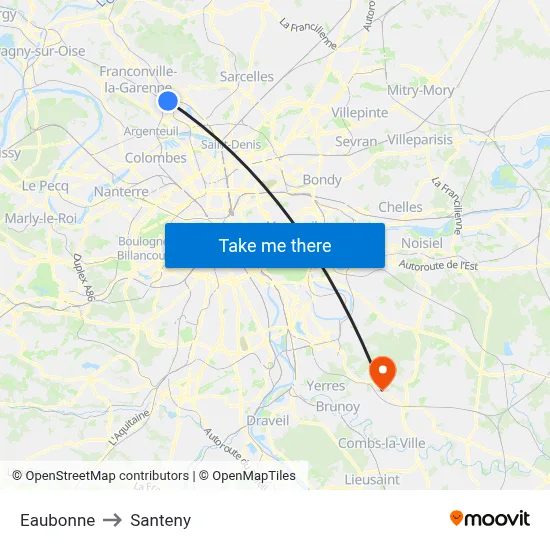 Eaubonne to Santeny map