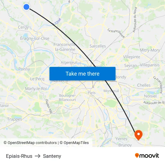 Epiais-Rhus to Santeny map