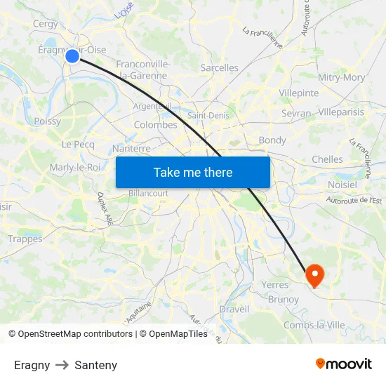 Eragny to Santeny map