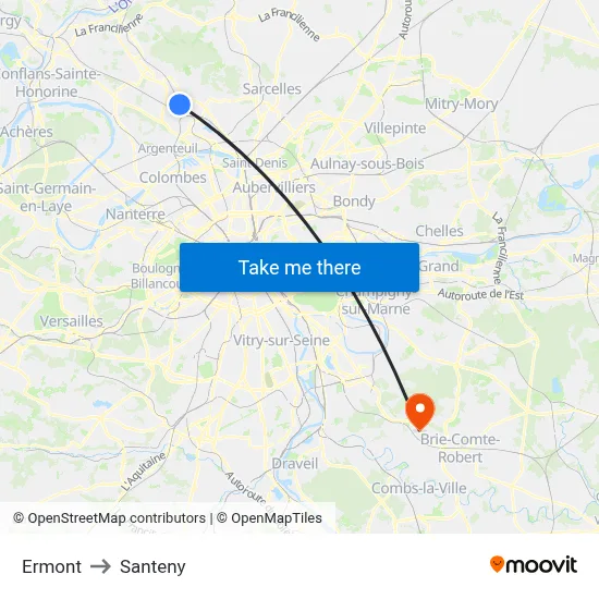 Ermont to Santeny map