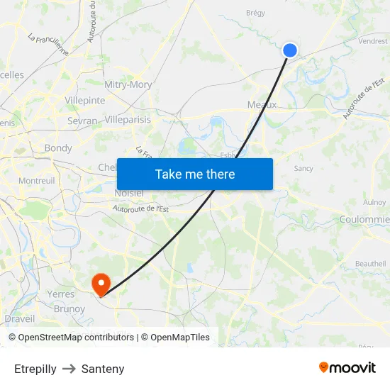 Etrepilly to Santeny map