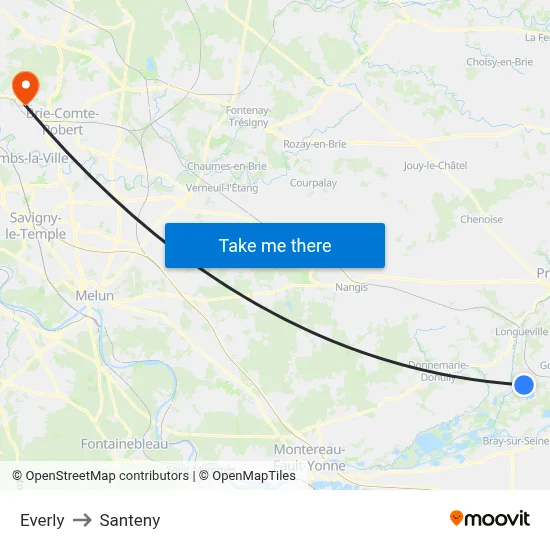 Everly to Santeny map