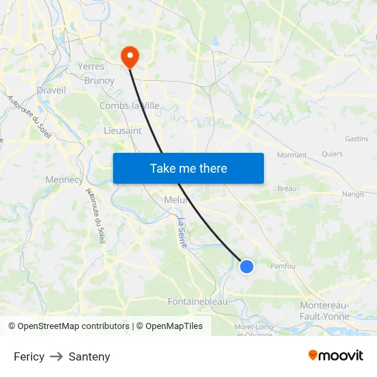 Fericy to Santeny map