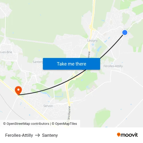 Ferolles-Attilly to Santeny map
