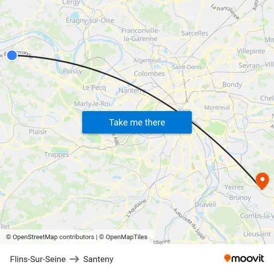 Flins-Sur-Seine to Santeny map