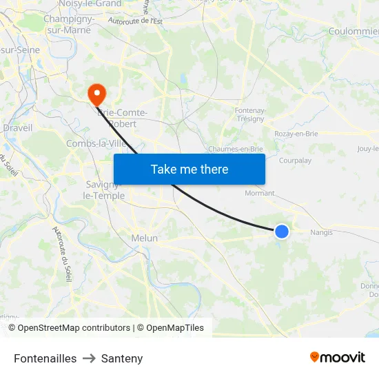 Fontenailles to Santeny map