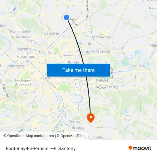Fontenay-En-Parisis to Santeny map