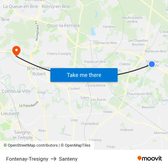 Fontenay-Tresigny to Santeny map