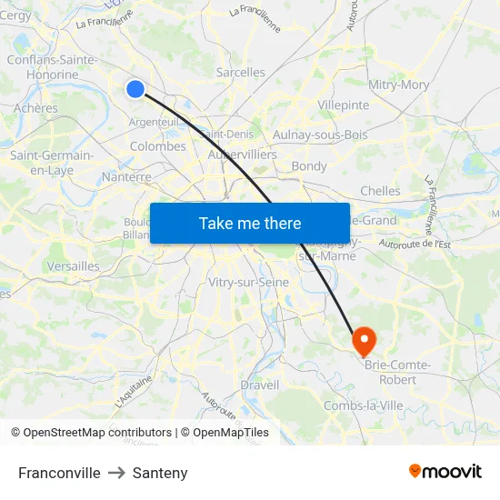 Franconville to Santeny map