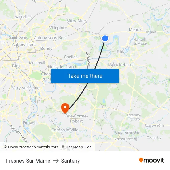 Fresnes-Sur-Marne to Santeny map