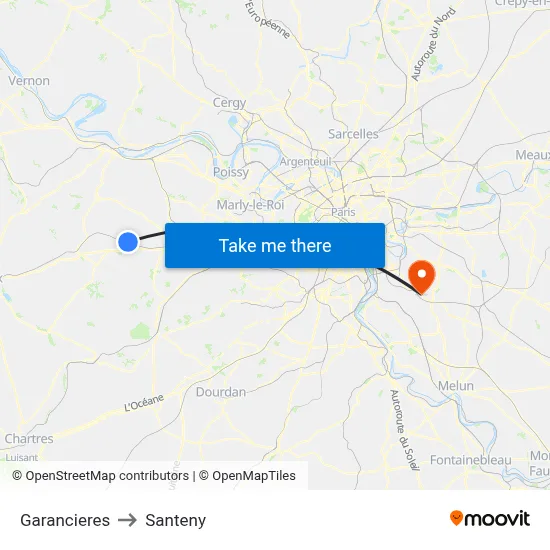 Garancieres to Santeny map