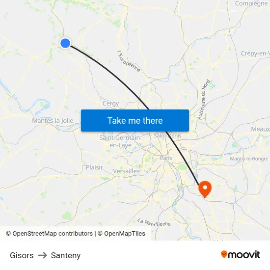 Gisors to Santeny map