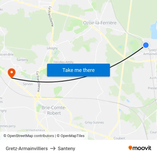 Gretz-Armainvilliers to Santeny map