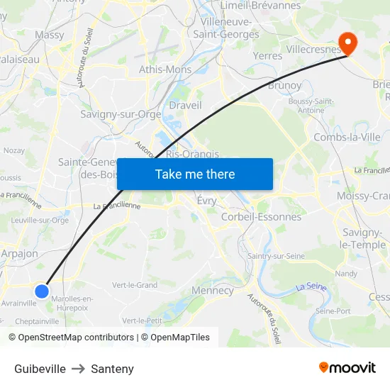 Guibeville to Santeny map