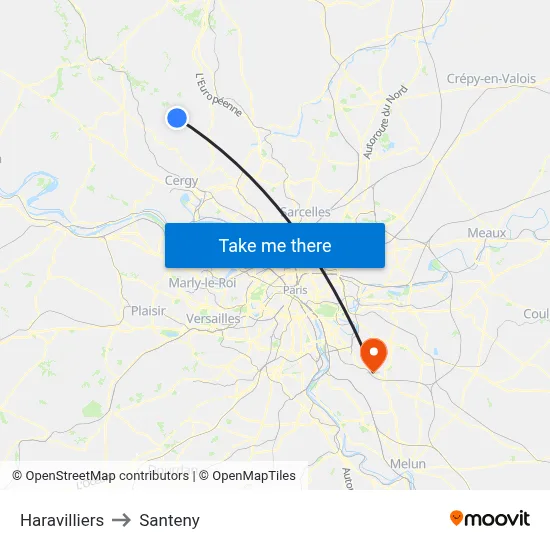 Haravilliers to Santeny map