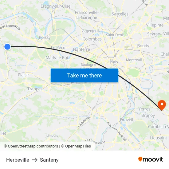 Herbeville to Santeny map