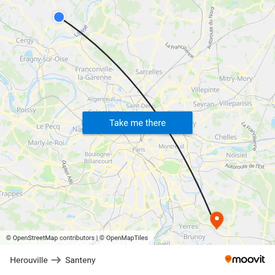Herouville to Santeny map