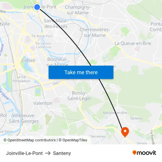 Joinville-Le-Pont to Santeny map