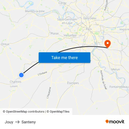 Jouy to Santeny map