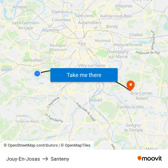 Jouy-En-Josas to Santeny map