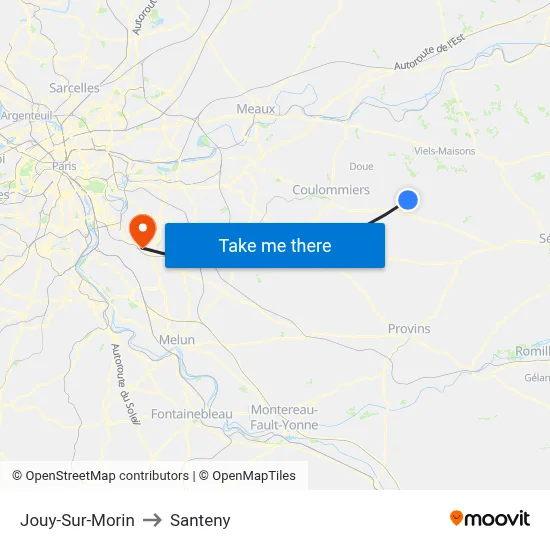 Jouy-Sur-Morin to Santeny map