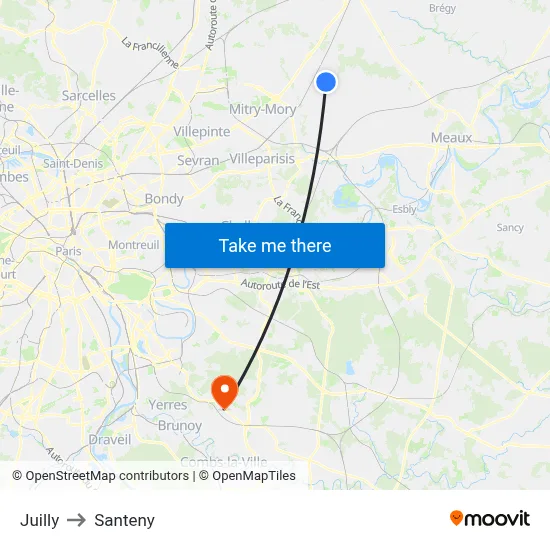 Juilly to Santeny map