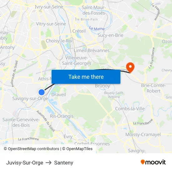 Juvisy-Sur-Orge to Santeny map