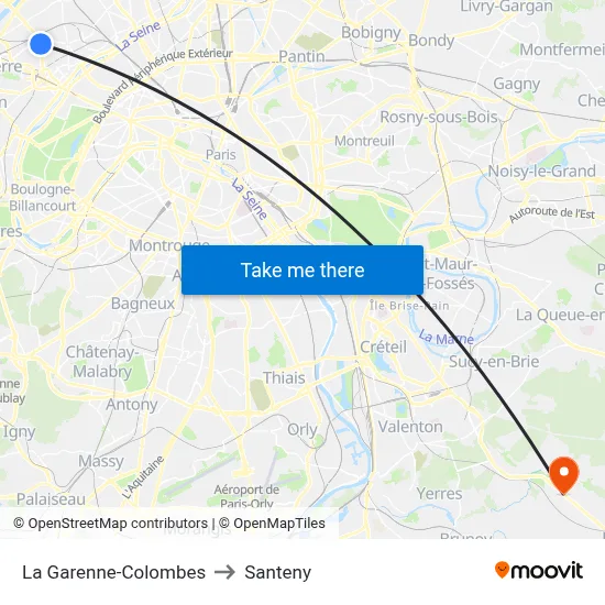 La Garenne-Colombes to Santeny map