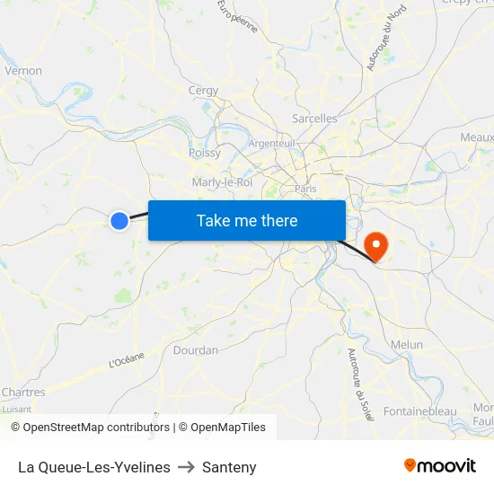 La Queue-Les-Yvelines to Santeny map