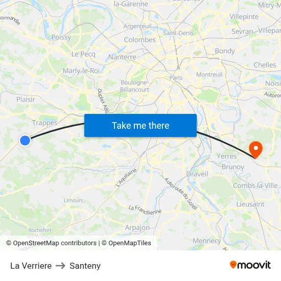 La Verriere to Santeny map