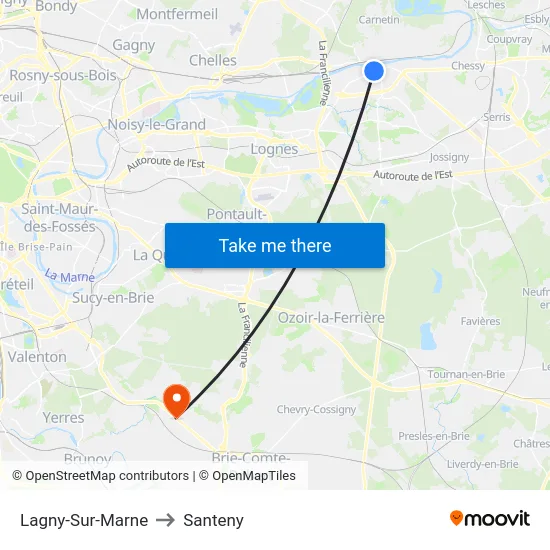 Lagny-Sur-Marne to Santeny map