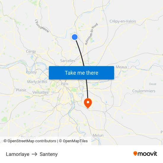 Lamorlaye to Santeny map