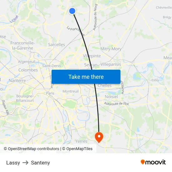 Lassy to Santeny map