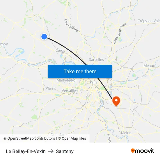 Le Bellay-En-Vexin to Santeny map