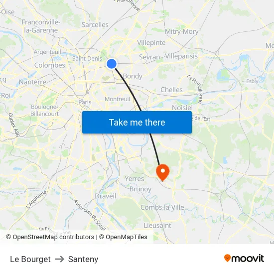 Le Bourget to Santeny map
