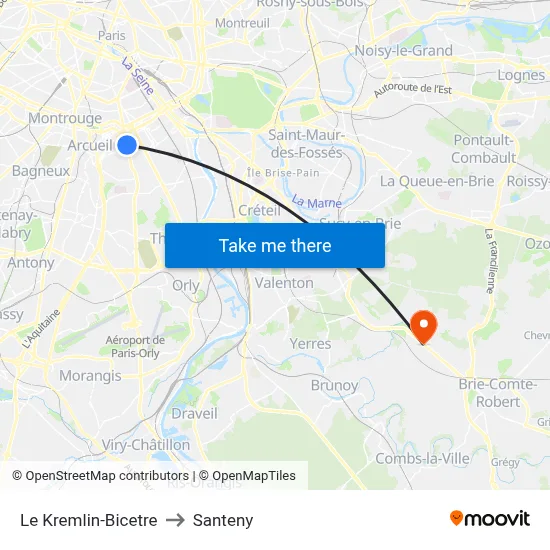 Le Kremlin-Bicetre to Santeny map