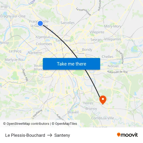 Le Plessis-Bouchard to Santeny map