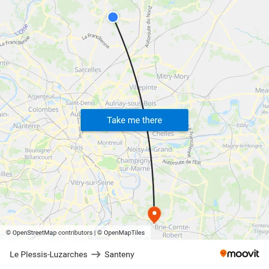 Le Plessis-Luzarches to Santeny map